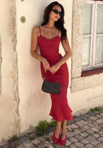 Women Suspender Lace Patchwork V Neck Dress