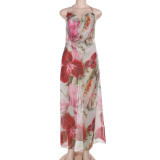 Women See-Through Print Holidays Summer Sexy Slit Dress