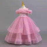 Girls' Floral Puff Tulle Princess Dress