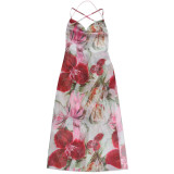 Women See-Through Print Holidays Summer Sexy Slit Dress