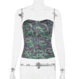 Women Summer Printed Sexy Strapless Basic Waist Top