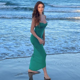 Women Backless Gathered Suspender Bodycon Casual Holidays Dress