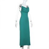 Women Backless Gathered Suspender Bodycon Casual Holidays Dress