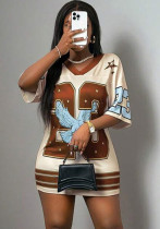 Women Summer American digital print v-neck short-sleeved dress