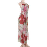 Women See-Through Print Holidays Summer Sexy Slit Dress