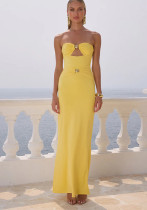 Women Strapless Off Shoulder Patchwork Beach Holidays Dress