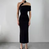 Women Summer Slash Shoulder Halter Neck Dress