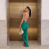 Women Backless Gathered Suspender Bodycon Casual Holidays Dress