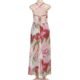 Women See-Through Print Holidays Summer Sexy Slit Dress