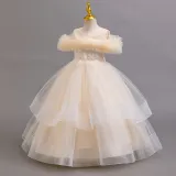 Girls' Floral Puff Tulle Princess Dress