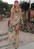 Women See-Through Print Holidays Summer Sexy Slit Dress