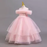 Girls' Floral Puff Tulle Princess Dress