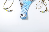 Women Spring Summer Sexy Print Tie Bikini Three-Piece