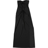 Women's Spring Summer Style Solid Color Sexy Low Back Strapless Hollow Slim Long Dress