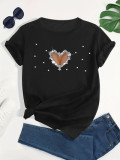 Plus Size Women Floral Print Short Sleeve Round Neck T-Shirt