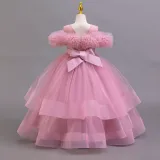 Girls' Floral Puff Tulle Princess Dress