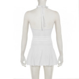 Summer sexy women Holidays metal Patchwork hollow Halter Neck slim short dress