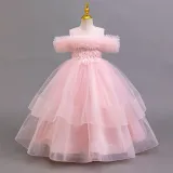 Girls' Floral Puff Tulle Princess Dress
