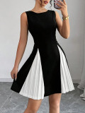 Women's Fashion Elegance Women's Round Neck Sleeveless Pleated Patchwork Plus Size Dress