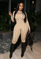 Fashion Printed Tight slim Long Sleeve Jumpsuit