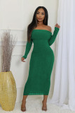 sexy and elegant Fashionable knitting women Slim Fit Off-shoulder long dress