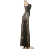 Summer fashion sexy leopard print high waist slim Strap Dress