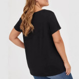 Plus Size Women Floral Print Short Sleeve Round Neck T-Shirt