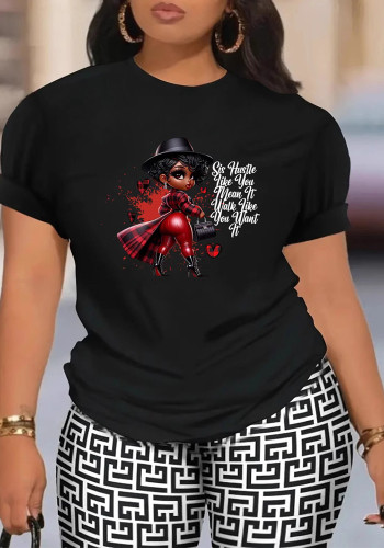 Plus Size Women Floral Print Short Sleeve Round Neck T-Shirt