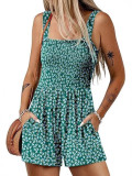 Women's summer quare neck sleeveless loose beach Holidays Casual pleated jumpsuit