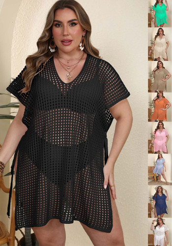 beach bikini cover-up plus size women's sexy hollow lace-up beach skirt dress