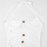 Summer sexy women Holidays metal Patchwork hollow Halter Neck slim short dress