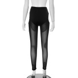 Women Spring and Summer Mesh See-Through Hollow Cross Line Loose Pants