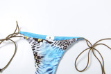 Women Spring Summer Sexy Print Tie Bikini Three-Piece