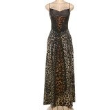 Summer fashion sexy leopard print high waist slim Strap Dress