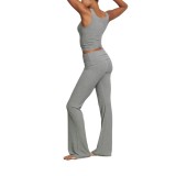 Fashion Ribbed Vest Folded Pants Women's Sports Two-piece Set