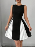 Women's Fashion Elegance Women's Round Neck Sleeveless Pleated Patchwork Plus Size Dress