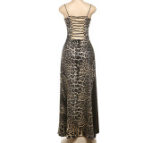 Summer fashion sexy leopard print high waist slim Strap Dress