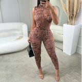 Women's clothing sexy mesh star print slim sleeveless low back jumpsuit
