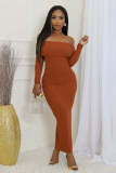 sexy and elegant Fashionable knitting women Slim Fit Off-shoulder long dress
