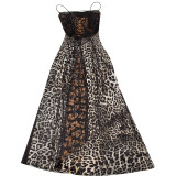 Summer fashion sexy leopard print high waist slim Strap Dress