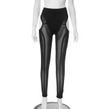 Women Spring and Summer Mesh See-Through Hollow Cross Line Loose Pants