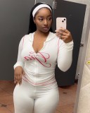 Fashion retro print slim elastic hooded sports style long sleeve top shorts women Two Piece Set