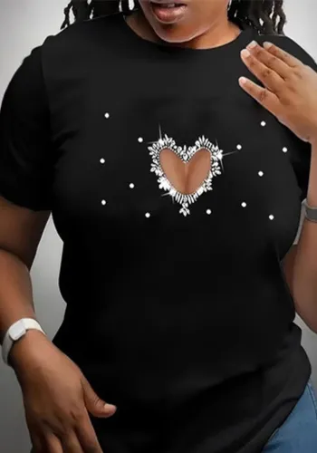Plus Size Women Floral Print Short Sleeve Round Neck T-Shirt