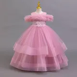 Girls' Floral Puff Tulle Princess Dress