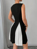 Women's Fashion Elegance Women's Round Neck Sleeveless Pleated Patchwork Plus Size Dress