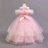 Girls' Floral Puff Tulle Princess Dress