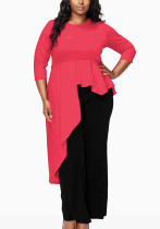 Elegant Chic Plus Size Women's Asymmetrical Top Summer Slim Fit Three-quarter Sleeve T-shirt