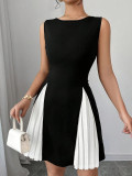 Women's Fashion Elegance Women's Round Neck Sleeveless Pleated Patchwork Plus Size Dress