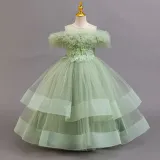Girls' Floral Puff Tulle Princess Dress