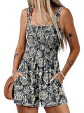 Women's summer quare neck sleeveless loose beach Holidays Casual pleated jumpsuit